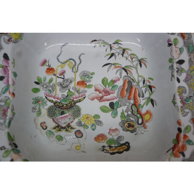 Antique 1825 Stephan Folch Bamboo & Basket Ironstone China Serving Bowl Imari - Set of 2 For Sale - Image 6 of 11