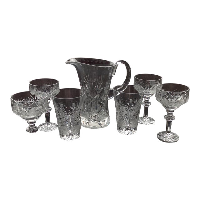 Bohemian Cut Crystal Barware Set - Set of 7 For Sale