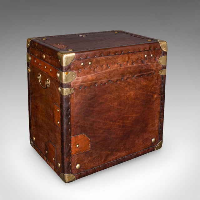 2000 - 2009 Pair of Late Vintage Luggage Trunks, English Leather, Brass, Storage, Nightstand For Sale - Image 5 of 12