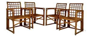 Vintage Rattan Grid Back Arm Chairs- Set of 4