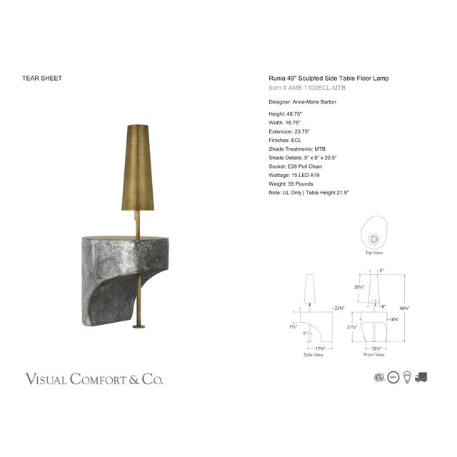Anne-Marie Barton by Visual Comfort Signature Runia 49" Sculpted Side Table Floor Lamp in Eclipse with Mottled Brass...