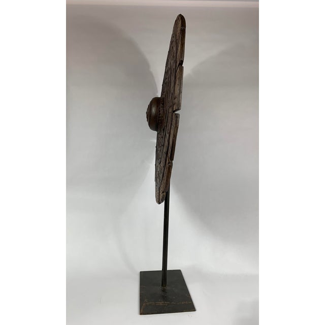 Tribal Hand Carved Wooden Yarn Winder on Custom Stand For Sale - Image 3 of 10