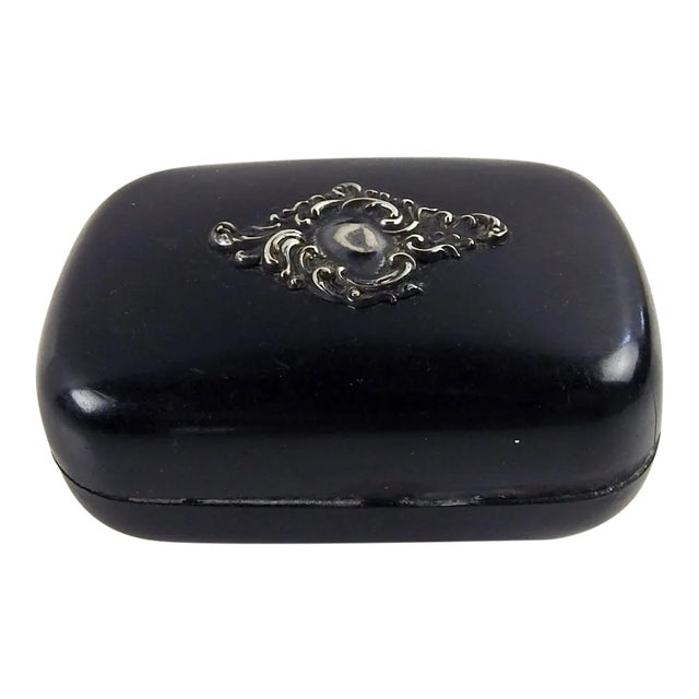 1900s Black & Sterling Trinket Box For Sale