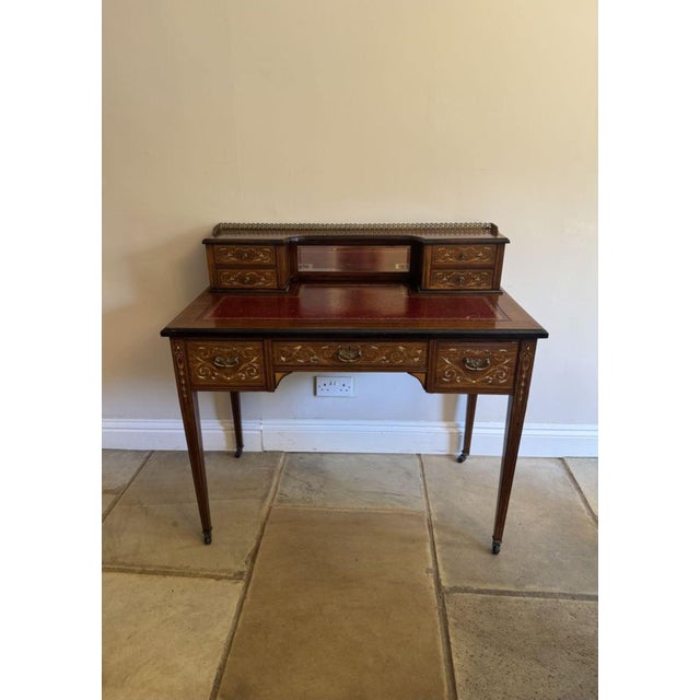 Antique Victorian Rosewood Inlaid Writing Desk, 1900 For Sale - Image 4 of 10