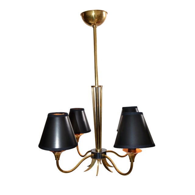 Maison Lunel Four-Light Chandelier Brass & Gun Metal French Mid-Century Modern For Sale - Image 13 of 13