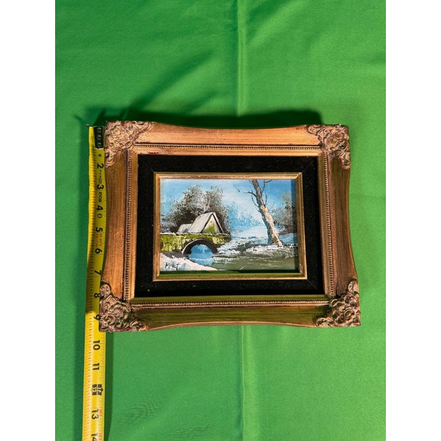 Mid 20th Century Small Winter Landscape Oil Painting, Stone Bridge and Birch, Signed, Framed For Sale - Image 5 of 5