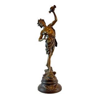 Antique French L. & F. Moreau Bacchus Spelter Sculpture, 28"h For Sale