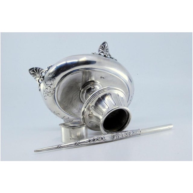 Silver Inkwell with Chiseled Base, Support Feet and Pen, Set of 2 For Sale - Image 6 of 10