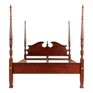 Baker Furniture Style Federal Carved Mahogany King Size Poster Bed For Sale