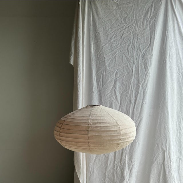 Beige Large Vintage Oval Flattened Pink Rattan and Natural Linen Pendant Light, 1980s For Sale - Image 8 of 18