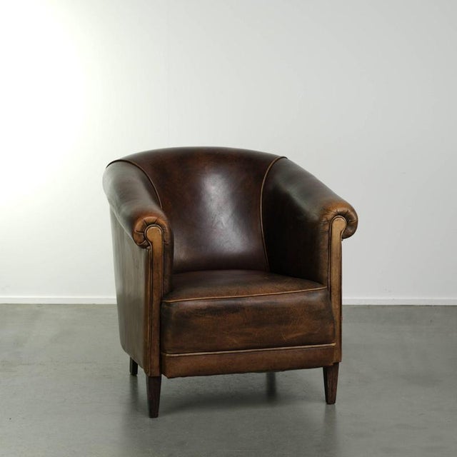 Vintage Dark Sheepskin Club Armchair For Sale - Image 13 of 13