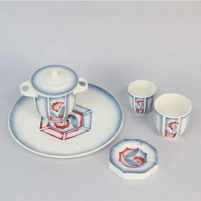 French Art Deco Smoker Set in Dijon Sarreguemines Ceramics, Set of 5 For Sale - Image 6 of 8