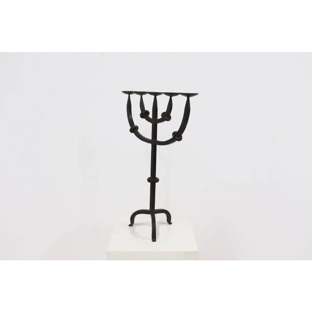 Black Large Brutalist Wrought Iron 5 Arm Candleholder, 1950s For Sale - Image 8 of 8