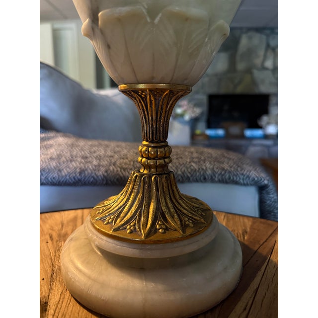 Mid 20th Century Alabaster Table Lamp With Custom Shade For Sale In Birmingham - Image 6 of 6