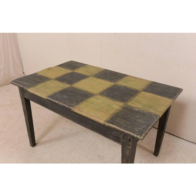 Brown 19th Century Swedish Painted Wood Dark Checker Top Table With Nice Tapered Legs For Sale - Image 8 of 12