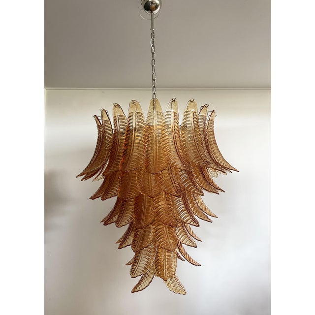 Large Italian Amber Murano Glass Felci Chandelier, 1990 For Sale - Image 8 of 18