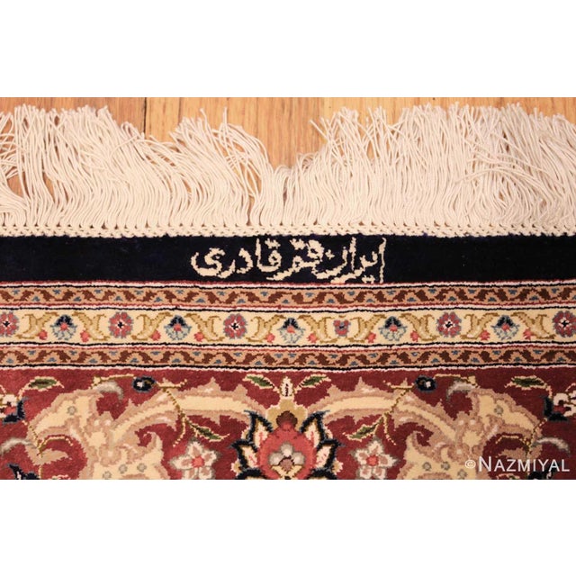 Persian Nazmiyal Collection Scatter Formal Navy Blue Silk Persian Qum Rug For Sale - Image 3 of 6