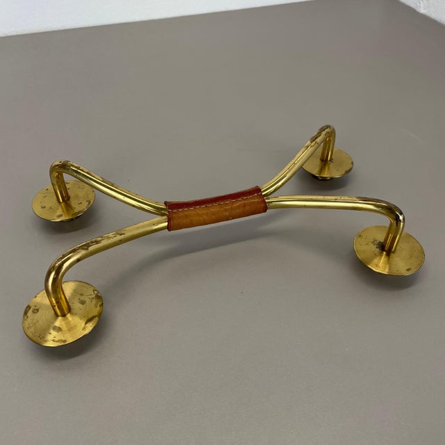 Modern Brutalist Brass and Leather Candleholder in the style of Auböck, 1950s For Sale - Image 17 of 18