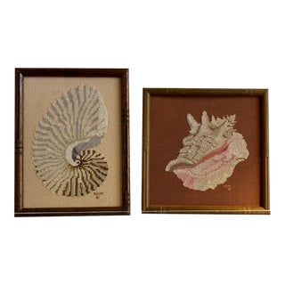 Sea Shell Needlepoint (Petit Point) Pictures - a Pair For Sale