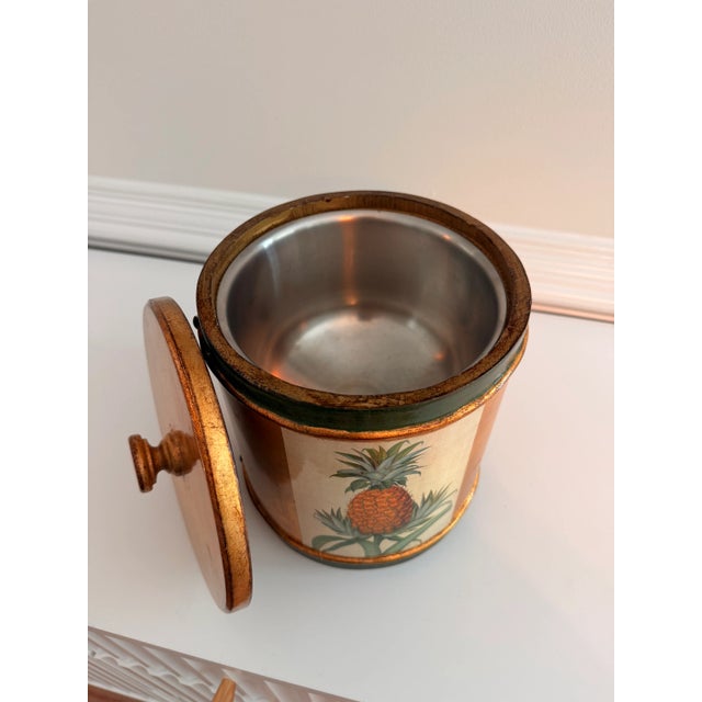 Hollywood Regency Vintage Vietri Italian Pineapple Giltwood Ice Bucket With Removable Metal Liner For Sale - Image 3 of 9
