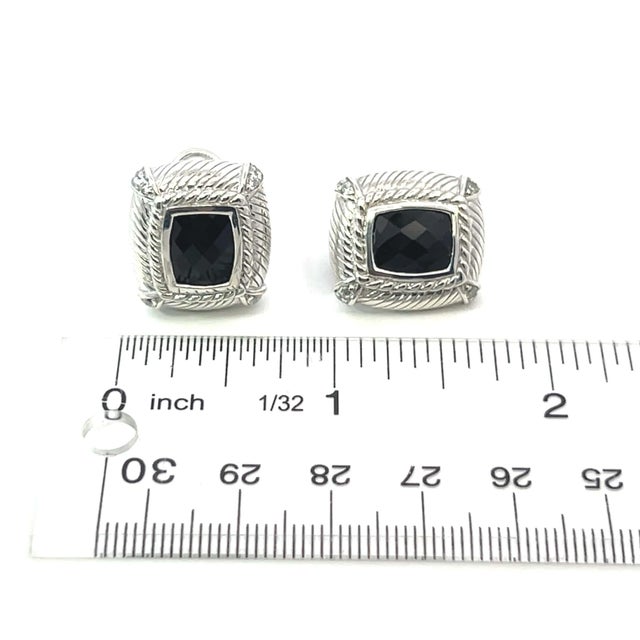 1990s Pair of Judith Ripka Estate Onyx Omega Back Earrings Sterling Silver 14 Grams For Sale - Image 10 of 13