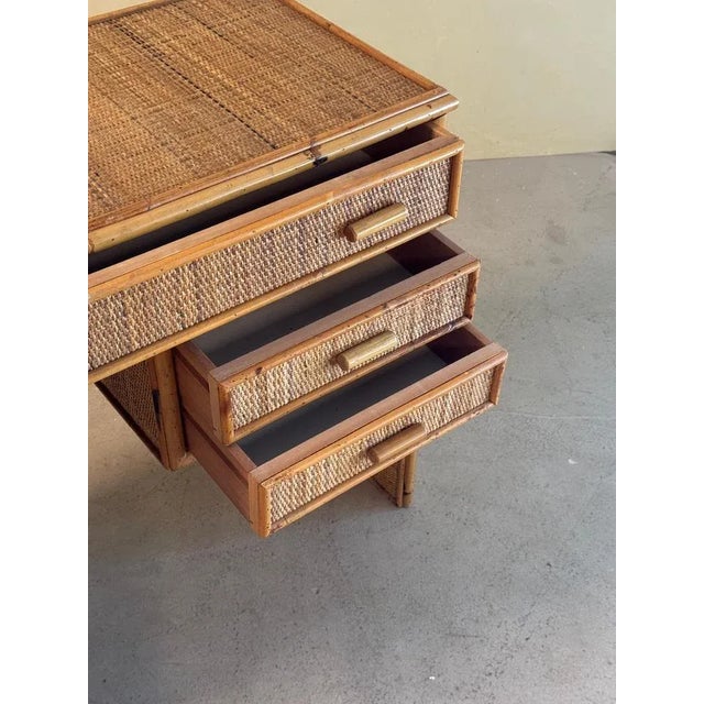 Wood Mid-Century Modern Bamboo and Rattan Desk, 1970s For Sale - Image 7 of 13