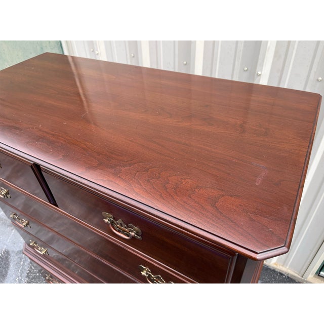 1980s Ethan Allen Georgian Court Cherry Tall Chest of Drawers For Sale - Image 11 of 12
