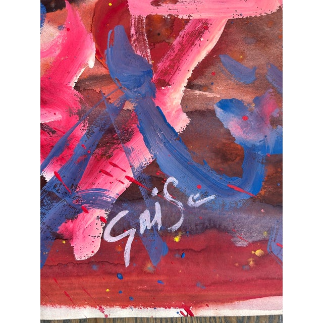 1970s Hendrik Grise Signed Vintage Abstract Mixed Media Painting For Sale - Image 5 of 5