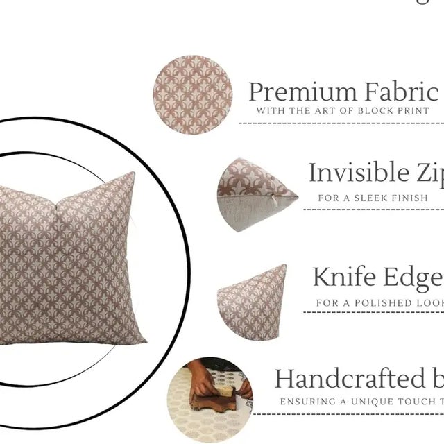 Fabdivine Handcrafted Block Print Cushion Cover 24x24 Inch Linen Blend- Rajputana Jaal For Sale - Image 4 of 4