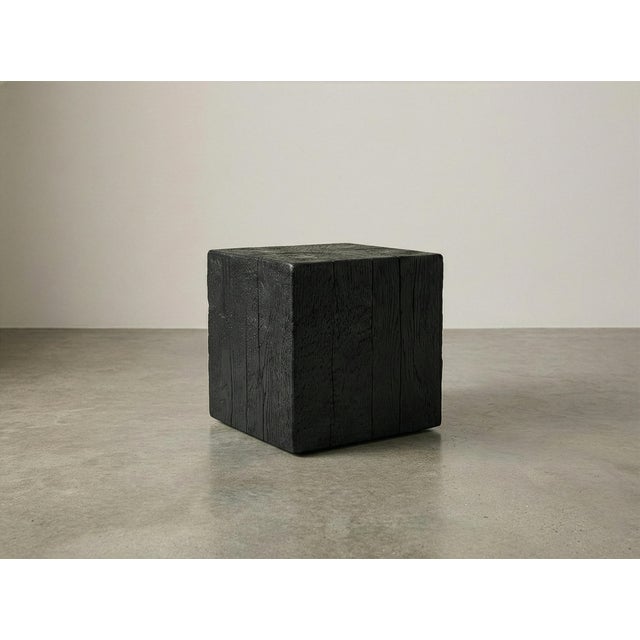 Black Shou Sugi Ban Burnt Solid Wood Cube End Table For Sale - Image 8 of 9