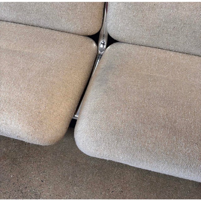 1980s Postmodern Steelcase Chrome & Oatmeal Tweed 3 Seater Sofa #2 For Sale In Los Angeles - Image 6 of 9
