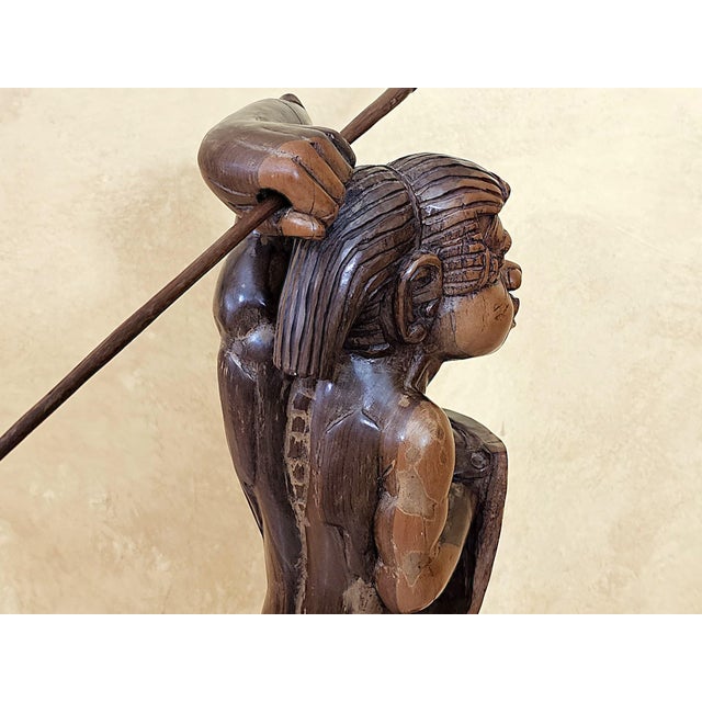 Brown Vintage Hand-Carved Filipino Igorot Warrior Wood Sculpture – 23” For Sale - Image 8 of 18