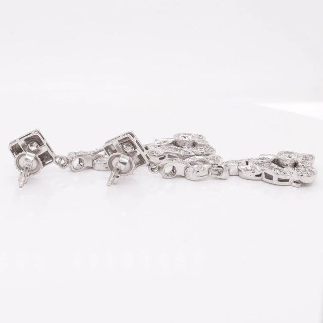 Pair of Art Deco 14k White Gold & Natural Diamond Drop Earrings For Sale - Image 9 of 9