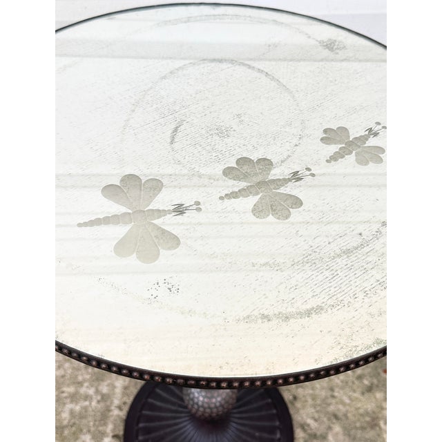 Metal Vintage Etched Dragonfly Mirrored Top Side Table For Sale - Image 7 of 7
