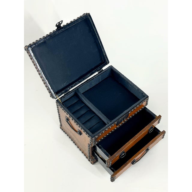 Vintage Nailhead Lacquered Parchment Jewelry Chest For Sale - Image 4 of 11