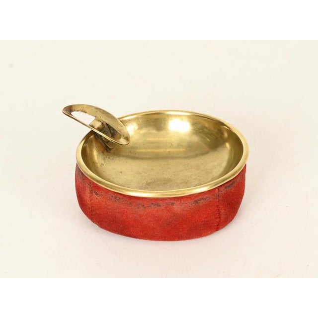 Mid-Century Italian Brass and Red Suede Ashtray, 1950s For Sale - Image 6 of 11