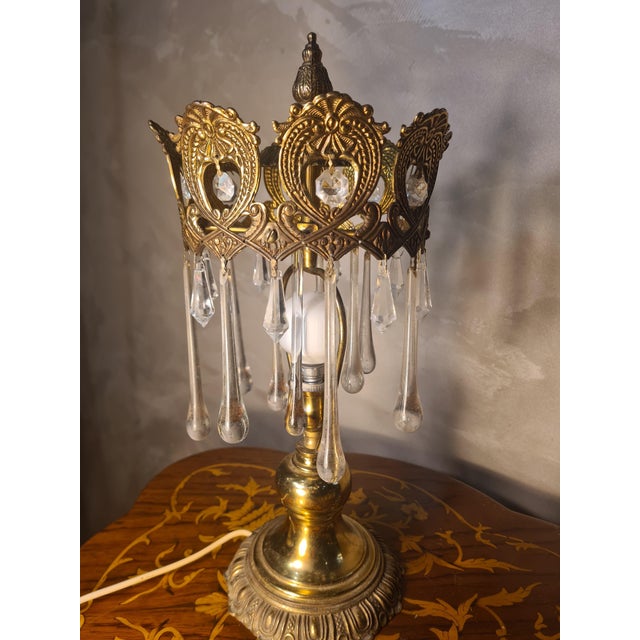 Metal Bronze and Brass Lamp with Glass Teardrop Pendants, 1960s For Sale - Image 7 of 8