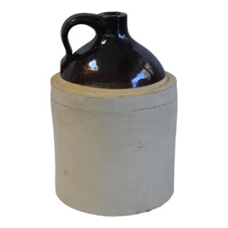 Antique Two-Tone Stoneware Whiskey Moonshine Jug With Handle For Sale