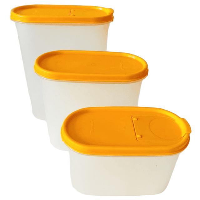 Vintage Oval Storage Jars in Ochre Yellow Orange from Tupperware, 1980s, Set of 3 For Sale - Image 10 of 10