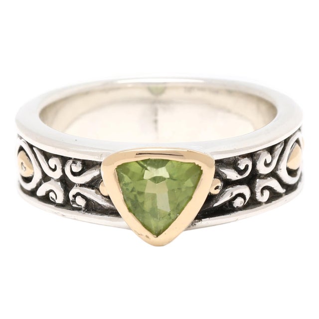 Jh Peridot Boho Band Ring, Sterling Silver & 18k Yellow Gold, Ring Size 5 For Sale