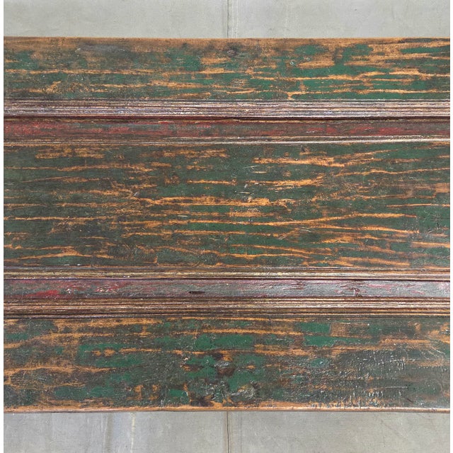 Vintage Teak Coffee Table Made From an Old Reclaimed Door With Green Paint For Sale - Image 10 of 16