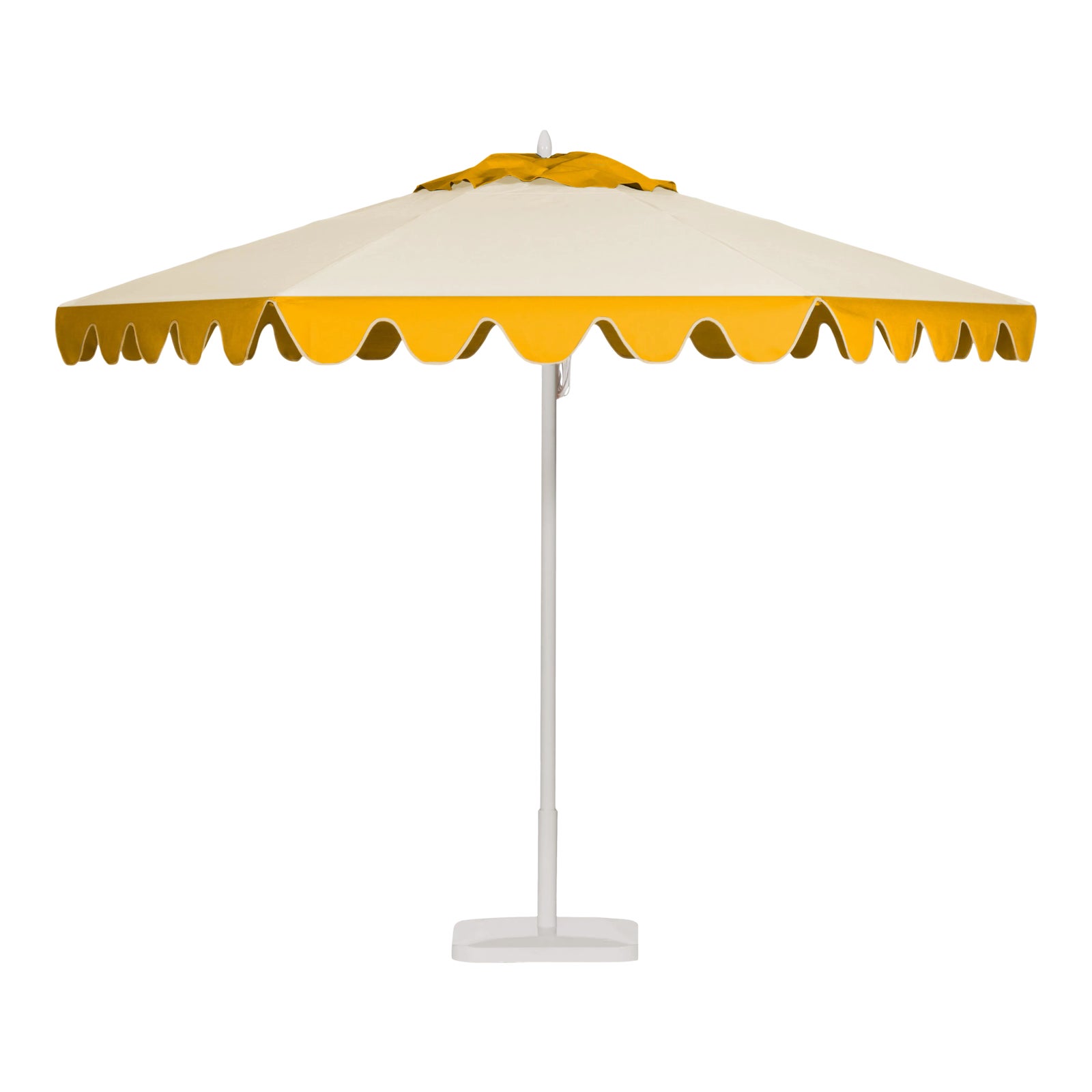 lemon print patio umbrella the LIMONE Beach 32 wide when open 23.5 tall (top to handle bottom) Bamboo and synthetic silk Handmade in China Not for use in rain Our Beach Umbrella Patio Umbrella
