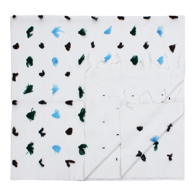 Late 20th Century Moroccan Berber Throw W/ Blue Tufts For Sale