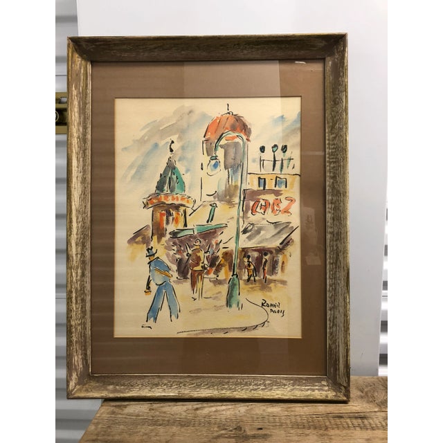 Yellow Vintage "Paris Street Scene" Watercolor Painting by Fred Roner For Sale - Image 8 of 8
