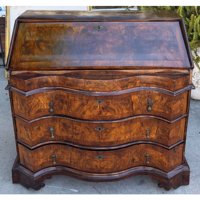 Antique 18th C Burl Walnut Dutch Secretary Desk.