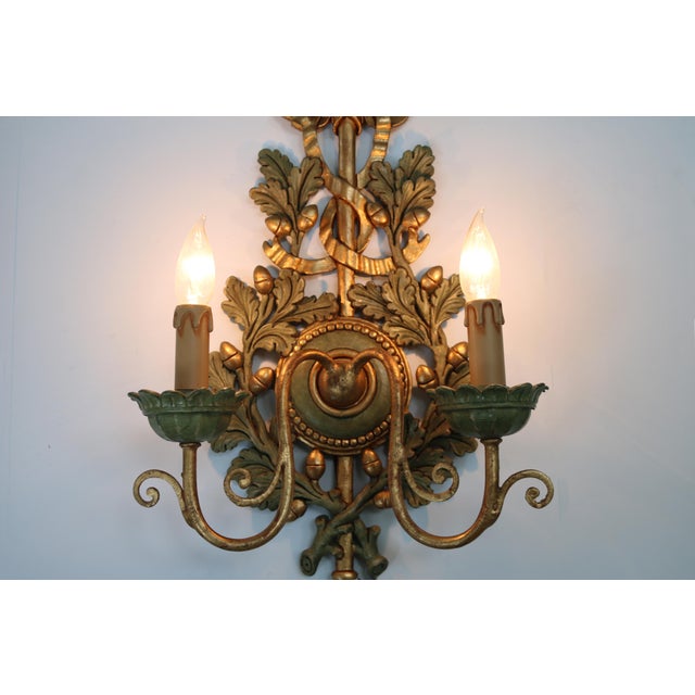 Gold Carved Florentine Wall Lamps with Oak Leaves and Acorns, 1970, Set of 2 For Sale - Image 8 of 12