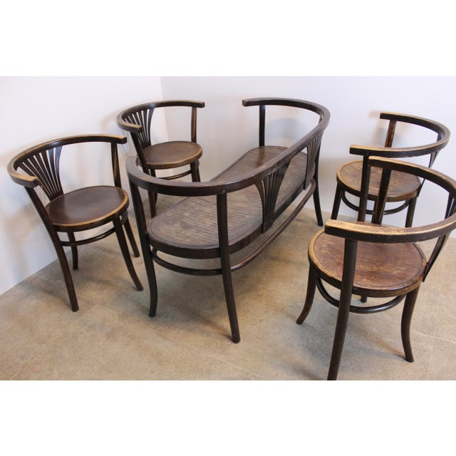 Wood Bentwood Seating Group with Armchairs and Two-Seater Sofa from Thonet, 1920s, Set of 5 For Sale - Image 7 of 10