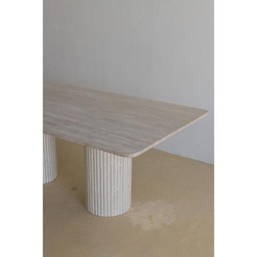 Rectangular Top 200 Muted Beige Travertine Dining Table by Beije Avenue For Sale - Image 4 of 9