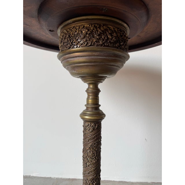 Brown 1980s Vintage Regency Style Side Table – Burlwood Top With Brass Base For Sale - Image 8 of 10