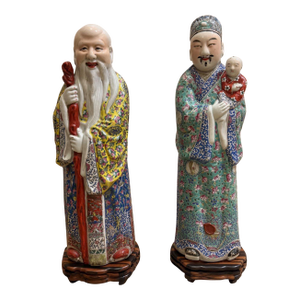 Pair of Antique Chinese Famille Rose Style Figurines